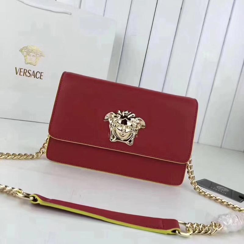 Versace Chain Handbags DGB7203 Plain Red Gold Buckle